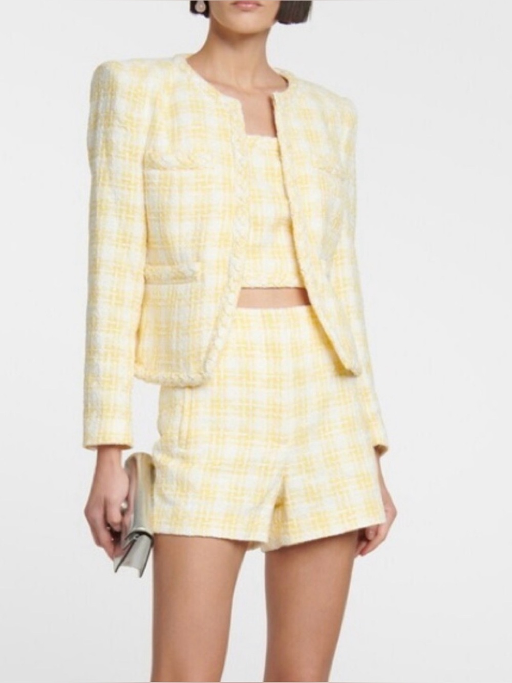 Veronica Beard Yellow and Cream Tweed Collarless Jacket 2